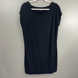 Eileen Fisher L Black Viscose Jersey Drop Shoulder Square neck shift dress